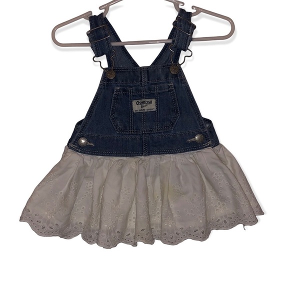 Kid's Oshkosh B'Gosh Denim Overall Dress with Eyelet Lace Skirt - Picture 1 of 8